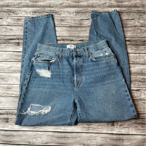 Forever21 Womens Distressed Ripped Straight Tapered Jeans 30 Medium Blue Denim - Picture 3 of 12
